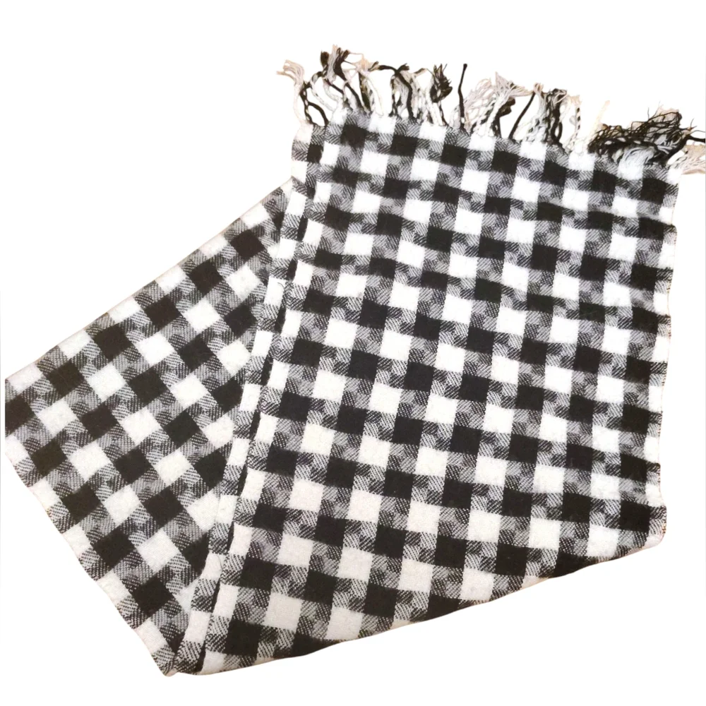 Vintage Glentex Women's Black White Plaid With Tassel Trim Winter Scarf, OSFA